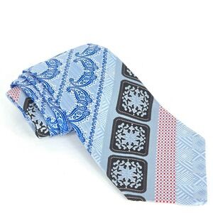 Vintage Oleg Cassini‎ Silk Necktie Blue Paisley Geometric Wide Classic Dress Tie